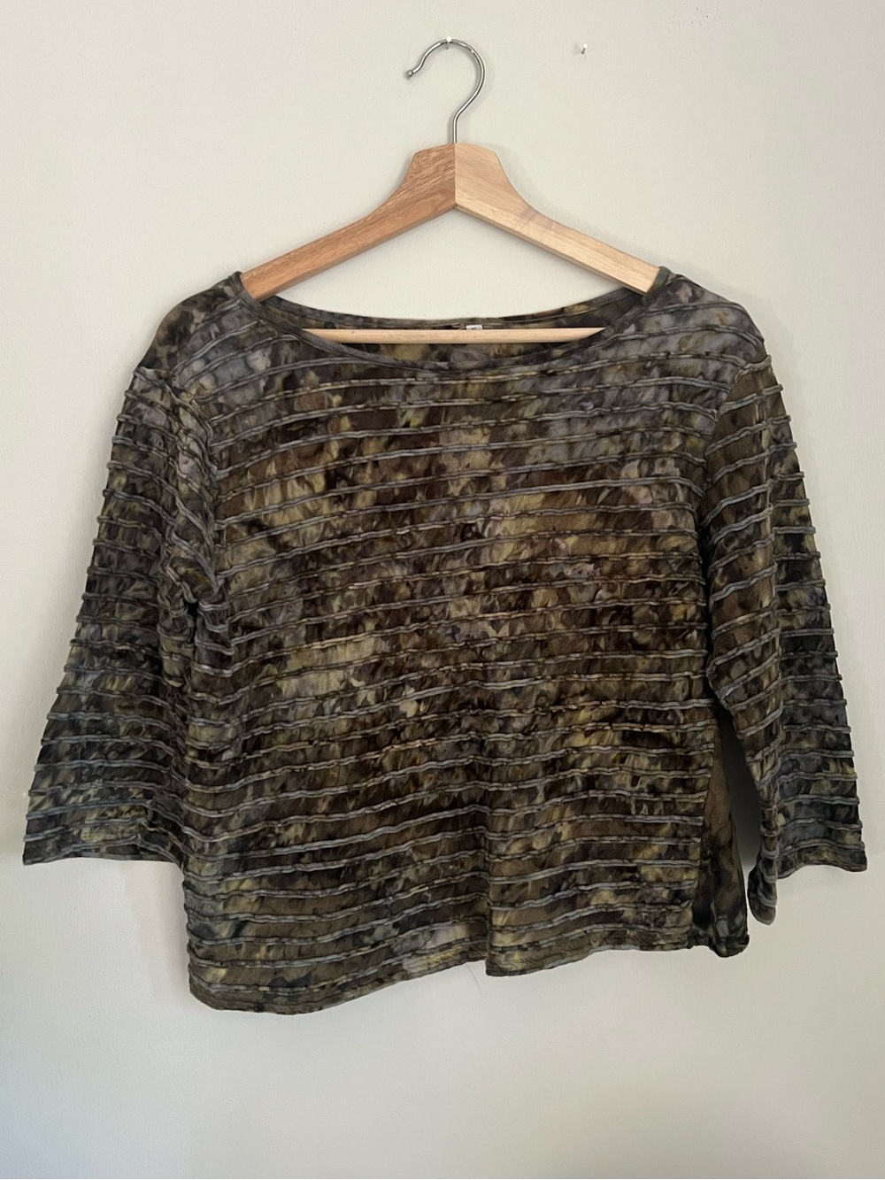 Women's Olive Textured Tie-Dye Boatneck Top